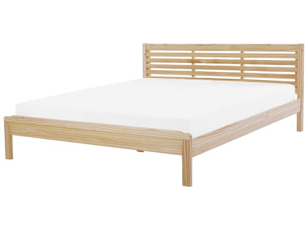 Seng i let træ med sengegavl 180 x 200 cm rustikt design gummitræ soveværelse værelse