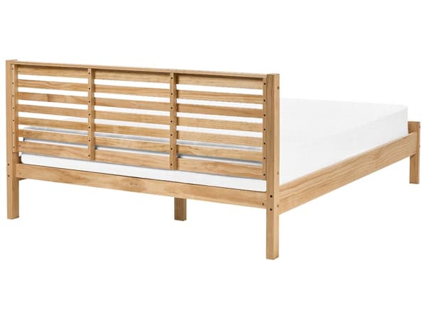 En let træseng med sengegavl 160 x 200 cm rustikt design gummitræ Lys træfarve Soveværelse