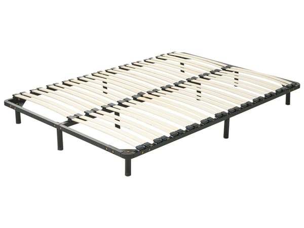 Lamelbund med ben sort stål og hvid poppeltræ 160 x 200 cm Selvbærende Fritstående Sengeramme 48 lameller Gæsteseng Soveværelse Tilbehør