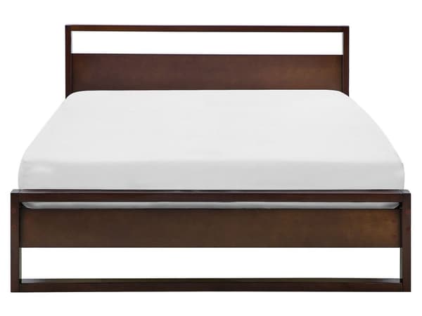 Dobbeltseng Mørkt Træ 160 x 200 cm 2 Personers Træseng med Lamelbund Sengegavl Minimalistisk Sengeramme Stel Skandinavisk Retro Soveværelse
