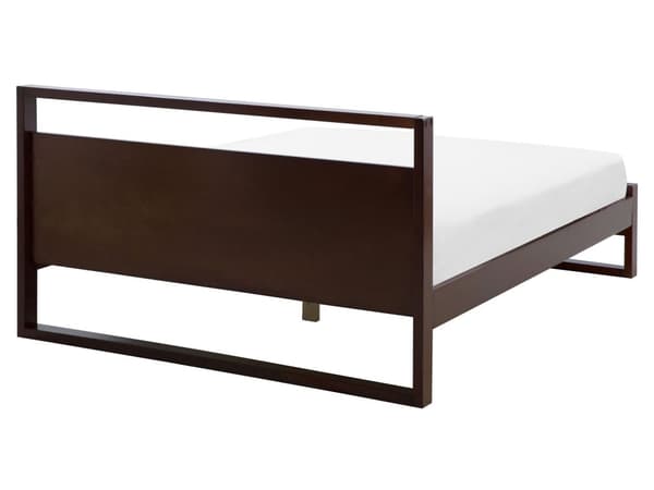 Dobbeltseng Mørkt Træ 160 x 200 cm 2 Personers Træseng med Lamelbund Sengegavl Minimalistisk Sengeramme Stel Skandinavisk Retro Soveværelse