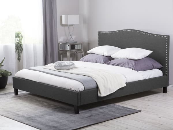 Dobbeltseng Grå Polyester 160 x 200 cm Polstret Sengeramme med Sengegavl LED Lys Glamour Knap Mønster Soveværelse Dekor