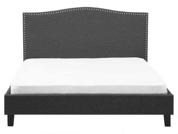 Dobbeltseng Grå Polyester 160 x 200 cm Polstret Sengeramme med Sengegavl LED Lys Glamour Knap Mønster Soveværelse Dekor