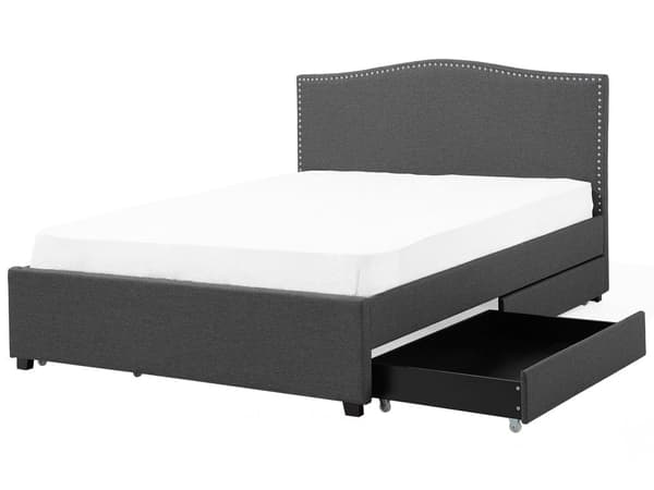 Dobbeltseng Grå Polyester 180 x 200 cm Polstret Sengeramme med Opbevaring Skuffer på Hjul Sengegavl LED Glamour Knap Mønster Soveværelse Dekor