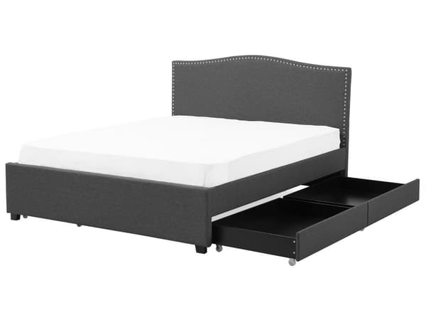 Dobbeltseng Grå Polyester 180 x 200 cm Polstret Sengeramme med Opbevaring Skuffer på Hjul Sengegavl LED Glamour Knap Mønster Soveværelse Dekor