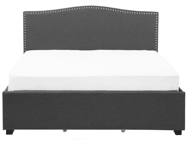 Dobbeltseng Grå Polyester 180 x 200 cm Polstret Sengeramme med Opbevaring Skuffer på Hjul Sengegavl LED Glamour Knap Mønster Soveværelse Dekor