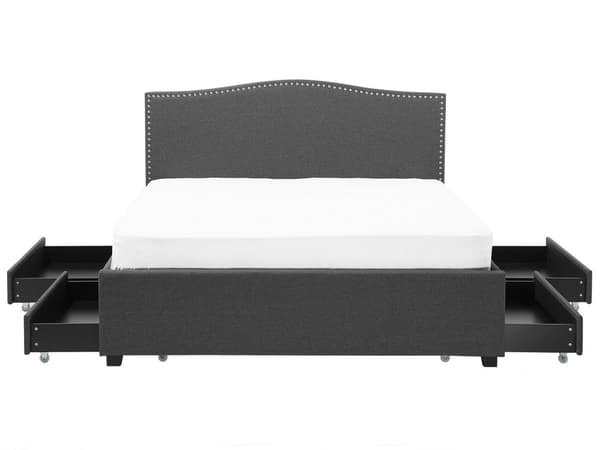 Dobbeltseng Grå Polyester 180 x 200 cm Polstret Sengeramme med Opbevaring Skuffer på Hjul Sengegavl LED Glamour Knap Mønster Soveværelse Dekor