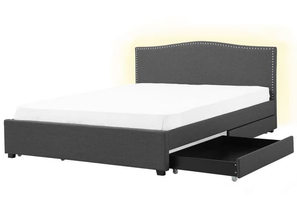 Dobbeltseng Grå Polyester 180 x 200 cm Polstret Sengeramme med Opbevaring Skuffer på Hjul Sengegavl LED Glamour Knap Mønster Soveværelse Dekor