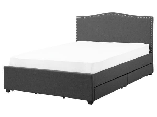 Dobbeltseng Grå Polyester 160 x 200 cm Polstret Sengeramme med Opbevaring Skuffer på Hjul Sengegavl LED Glamour Knap Mønster Soveværelse Dekor