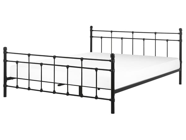 Dobbeltseng Sort Metal 160 x 200 cm Dekorativ Metalseng med Sengeramme Retro Sengegavl Lamelbund Soveværelse Inspiration Minimalistisk