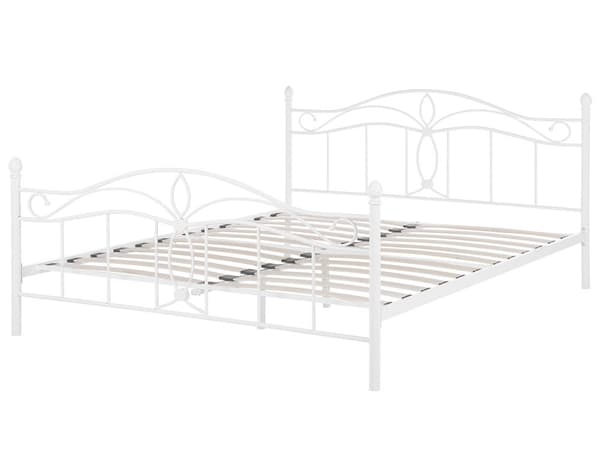 Hvid Metal Dobbeltseng 160 x 200 cm med Ramme og Retro Sengegavl