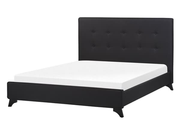 Parisänky musta 140 x 200 cm kangas verhoilu puujalat napitettu tuftattu sälepohja perinteinen