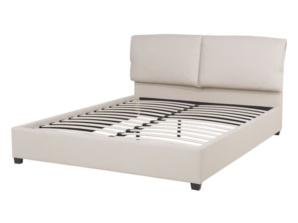 Dobbelt Seng Beige Polstret 140 x 200 cm med Ramme og Sengegavl