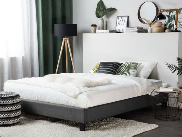Seng Grå Polyester Stof 160 x 200 cm Dobbeltseng Polstret Tilbehør Moderne Soveværelse Sengestel