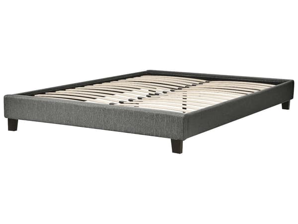Seng Grå Polyester Stof 160 x 200 cm Dobbeltseng Polstret Tilbehør Moderne Soveværelse Sengestel