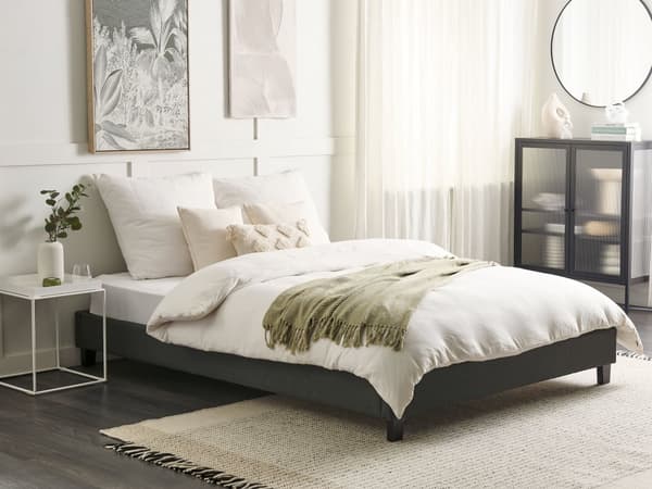 Seng Grå Polyester Stof 160 x 200 cm Dobbeltseng Polstret Tilbehør Moderne Soveværelse Sengestel