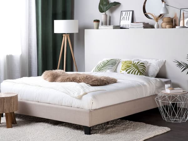 Seng Beige Polyester Stof 180 x 200 cm Dobbeltseng Polstret Tilbehør Moderne Soveværelse Sengestel
