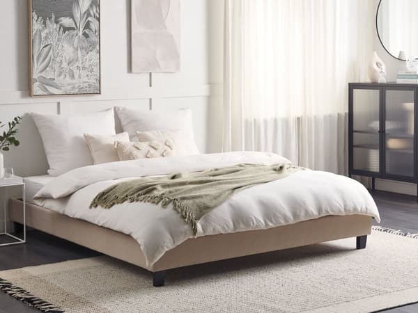 Seng Beige Polyester Stof 180 x 200 cm Dobbeltseng Polstret Tilbehør Moderne Soveværelse Sengestel