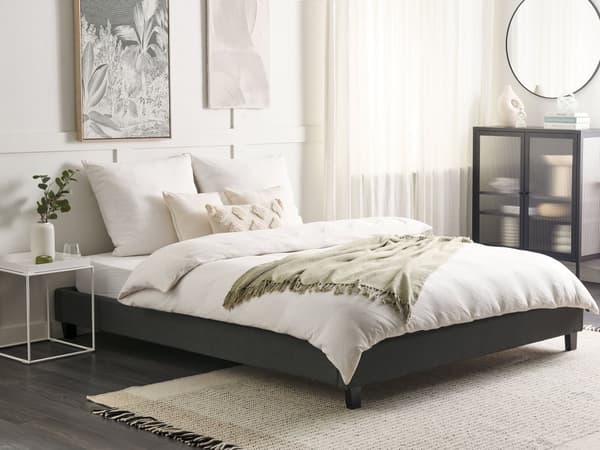 Seng Grå Polyester Stof 180 x 200 cm Dobbeltseng Polstret Tilbehør Moderne Soveværelse Sengestel