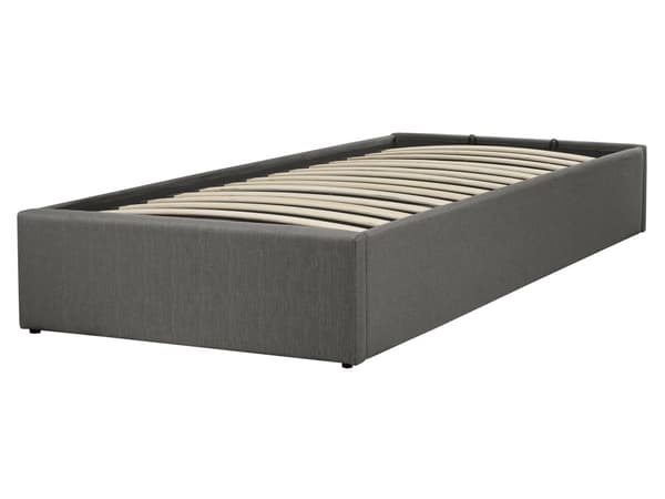 Säng Grå Tyg Klädd med Förvaring Enkelstorlek 90 x 200 cm Modern Design Sovrum