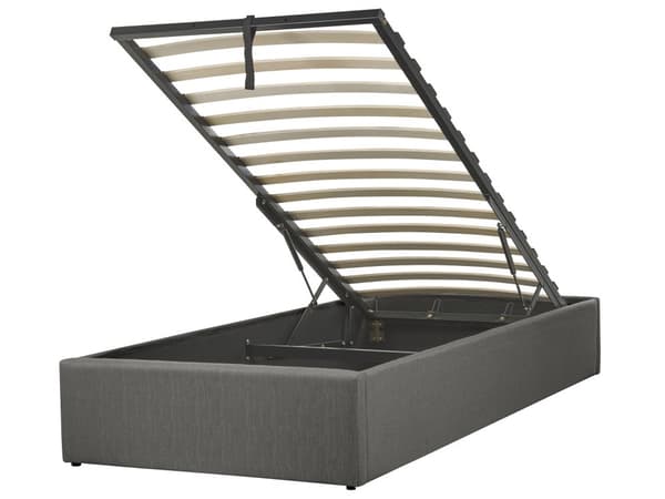 Säng Grå Tyg Klädd med Förvaring Enkelstorlek 90 x 200 cm Modern Design Sovrum