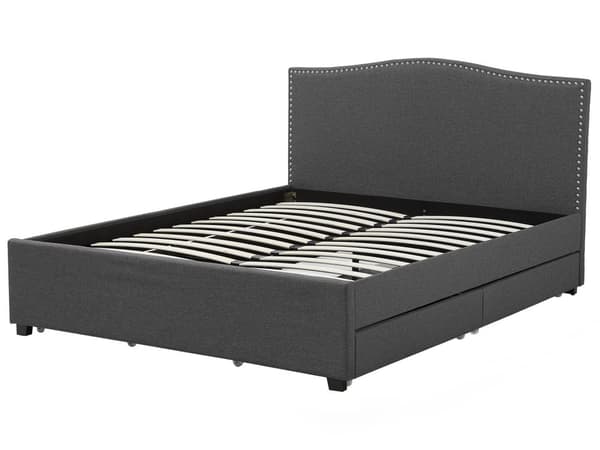 Dobbeltseng Grå Polyester 180 x 200 cm Polstret Sengeramme med Opbevaring Skuffer på Hjul Sengegavl LED Glamour Knap Mønster Soveværelse Dekor