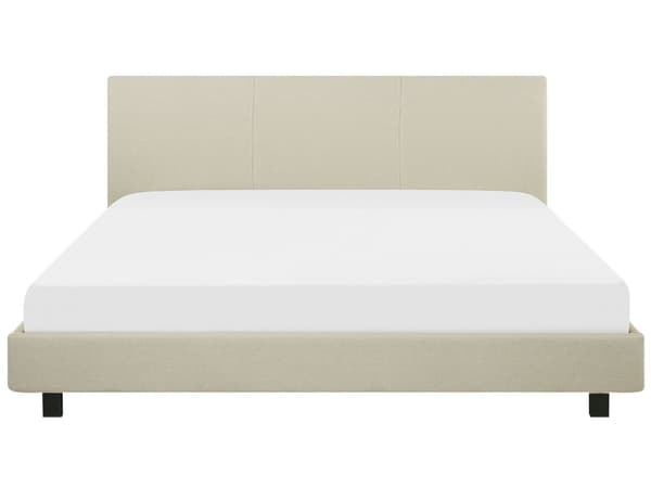 Seng Beige Polyester i Poppeltræ med Sort Pulverlakeret Metalben 180 x 200 cm Dobbelt Stødabsorberende Lamelbund Dupper Soveværelse Indretning