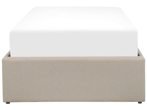 Seng Beige Polstret Sengestel 90 x 200 cm Enkeltmandsseng med Opbevaring og Lamelbund uden Gavl til Børneværelse Soveværelse Indretning