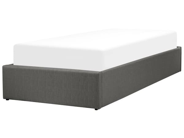 Seng Grå Polstret Sengestel 90 x 200 cm Enkeltmandsseng med Opbevaring og Lamelbund uden Gavl til Børneværelse Soveværelse Indretning