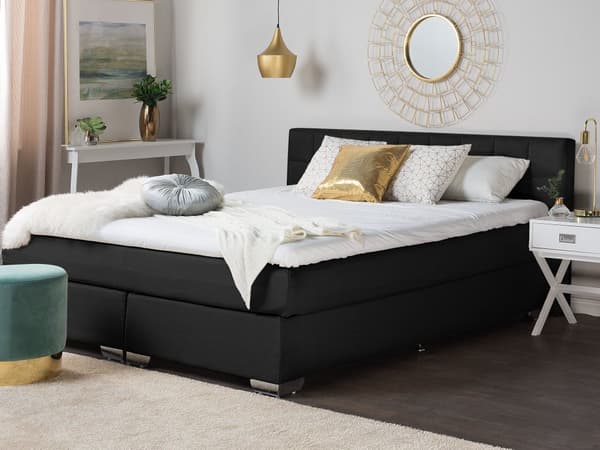 Jenkkisänky musta 151 x 212 x 92 cm polyesteri pussijouset napitettu puu metalli vaneri