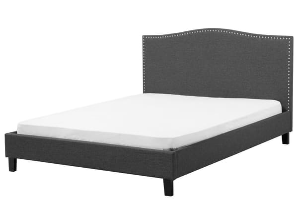 Dobbeltseng Grå Polyester 180 x 200 cm Polstret Sengeramme med Sengegavl LED Lys Glamour Knap Mønster Soveværelse Dekor