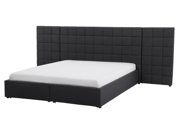 Mørkegrå Polstret Seng med Ramme Bred Sengegavl Udtræksbeholdere 160 x 200 cm Moderne Design