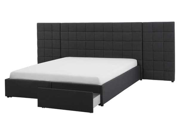 Mørkegrå Polstret Seng med Ramme Bred Sengegavl Udtræksbeholdere 160 x 200 cm Moderne Design
