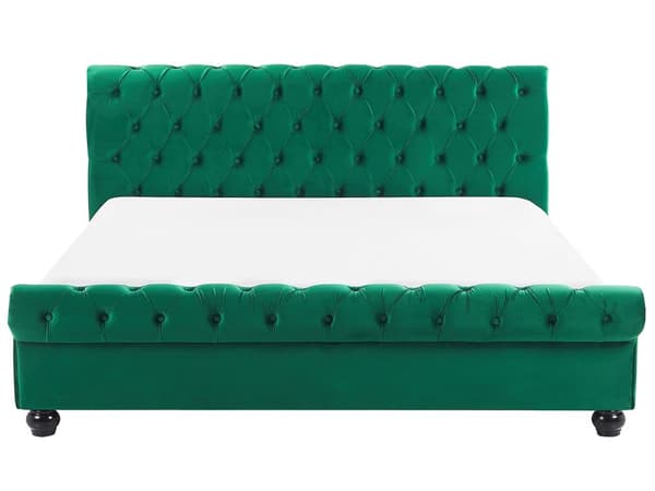 Seng med Grøn Velourramme 180 x 200 cm med Quiltet Sengegavl Glamourstil