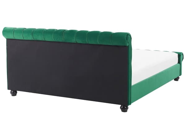 Seng med Grøn Velourramme 180 x 200 cm med Quiltet Sengegavl Glamourstil