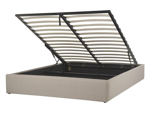 Seng Beige Polstret Sengestel 140x200 cm 1 5 mands enkeltseng med Opbevaring og Lamelbund uden Gavl til Soveværelse Indretning Design Kvalitet