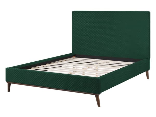 Mørkegrøn Velourseng med en Ramme 140 x 200 cm med en Sengegavl i Retro Stil