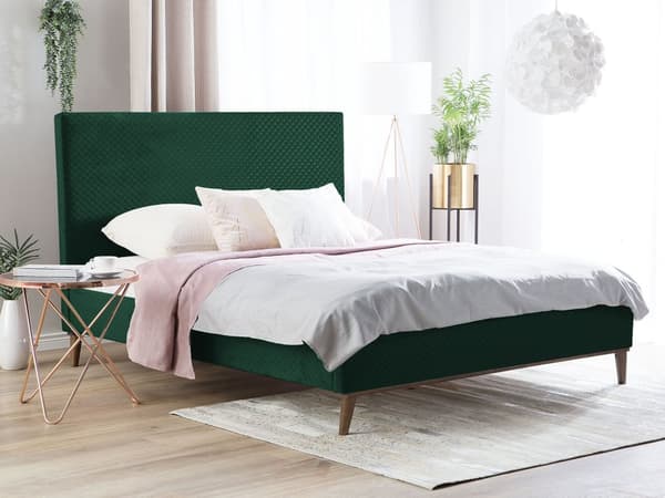Mørkegrøn Velourseng med en Ramme 140 x 200 cm med en Sengegavl i Retro Stil
