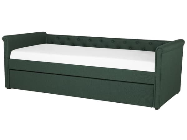 Enkeltseng Mørkegrøn Polyester 90 x 200 cm Junior Sofa Seng med Udtræk til Dobbeltseng Quiltet Ryglæn til Børneværelse Multifunktionel Design