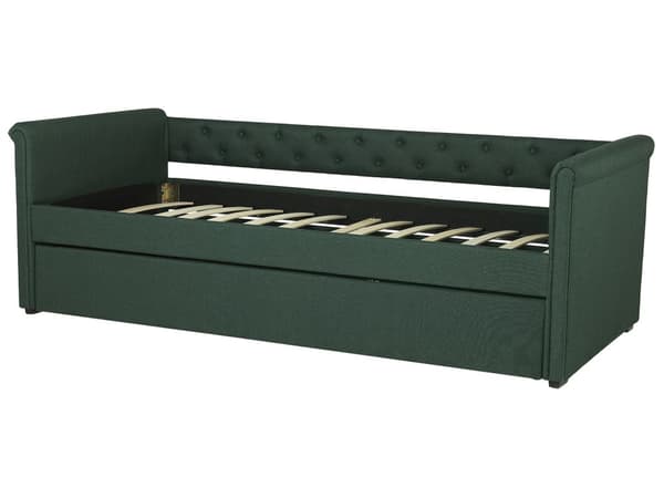 Enkeltseng Mørkegrøn Polyester 90 x 200 cm Junior Sofa Seng med Udtræk til Dobbeltseng Quiltet Ryglæn til Børneværelse Multifunktionel Design