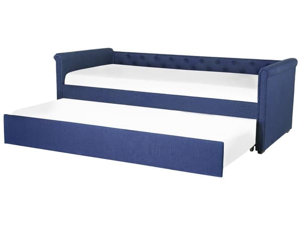 Enkeltseng Blå Polyester 90 x 200 cm Junior Sofa Seng med Udtræk til Dobbeltseng Quiltet Ryglæn til Børneværelse Multifunktionel Design