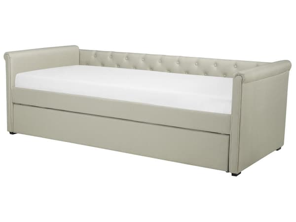 Enkeltseng Beige Polyester 90 x 200 cm Junior Sofa Seng med Udtræk til Dobbeltseng Quiltet Ryglæn til Børneværelse Multifunktionel Design