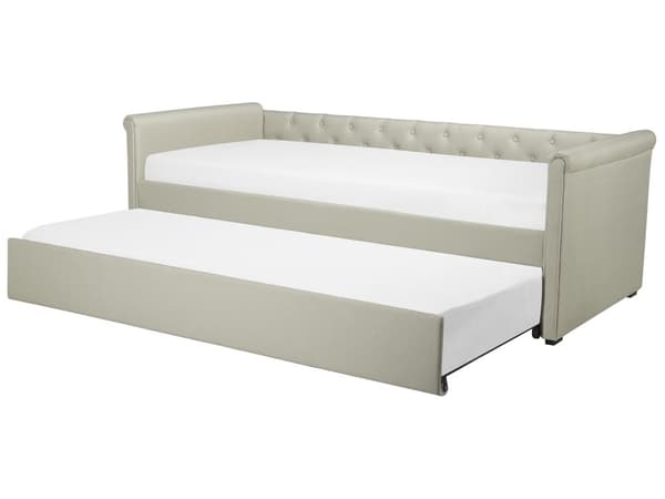 Enkeltseng Beige Polyester 90 x 200 cm Junior Sofa Seng med Udtræk til Dobbeltseng Quiltet Ryglæn til Børneværelse Multifunktionel Design
