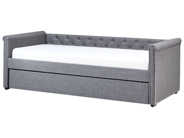 Enkeltseng Mørkegrå Polyester 90 x 200 cm Junior Sofa Seng med Udtræk til Dobbeltseng Quiltet Ryglæn til Børneværelse Multifunktionel Design