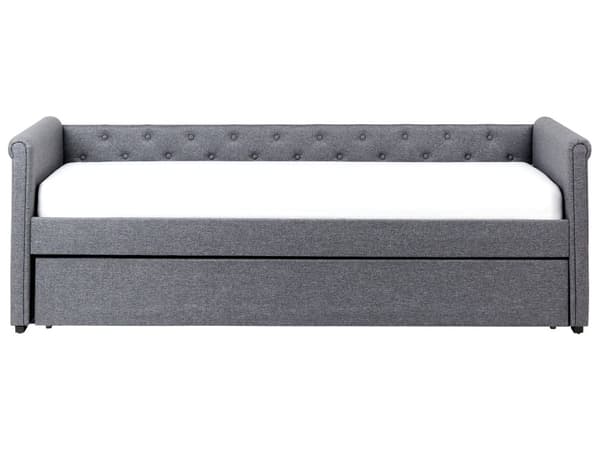 Enkeltseng Mørkegrå Polyester 90 x 200 cm Junior Sofa Seng med Udtræk til Dobbeltseng Quiltet Ryglæn til Børneværelse Multifunktionel Design