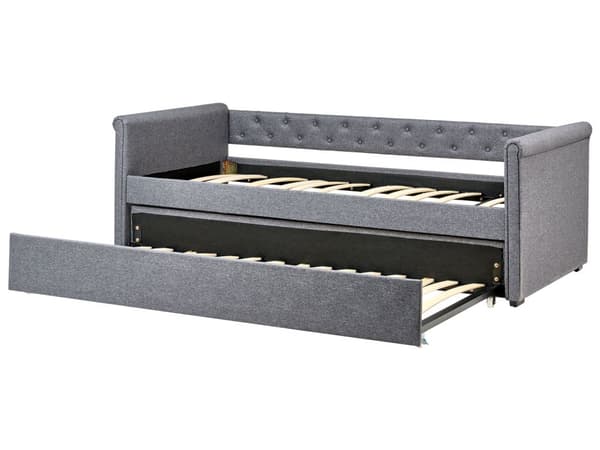 Enkeltseng Mørkegrå Polyester 90 x 200 cm Junior Sofa Seng med Udtræk til Dobbeltseng Quiltet Ryglæn til Børneværelse Multifunktionel Design