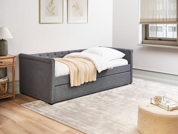 Enkeltseng Mørkegrå Polyester 90 x 200 cm Junior Sofa Seng med Udtræk til Dobbeltseng Quiltet Ryglæn til Børneværelse Multifunktionel Design