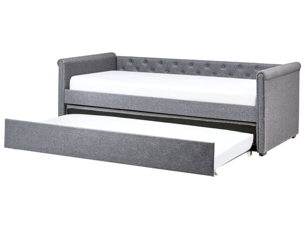Enkeltseng Mørkegrå Polyester 90 x 200 cm Junior Sofa Seng med Udtræk til Dobbeltseng Quiltet Ryglæn til Børneværelse Multifunktionel Design