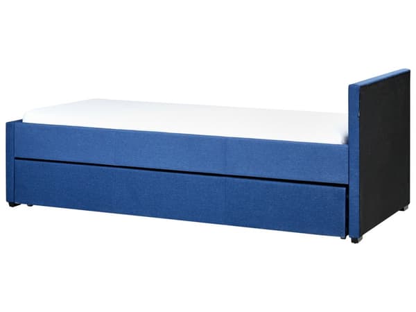 Dagbädd Mörkblå Tyg Klädd Sängram 90 x 200 cm Enkelsäng Gästrum