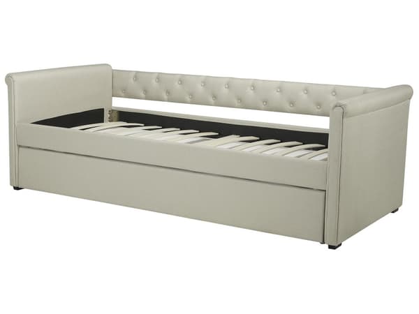 Dagbädd Beige 90 x 200 cm Enkelsäng Dekorativa Knappar